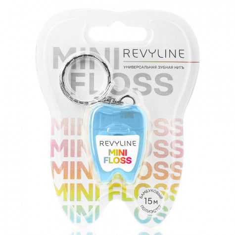 Зубная нить вощеная Revyline floss mini, полиэстер с бамбуковым углем, 15 м, голубая