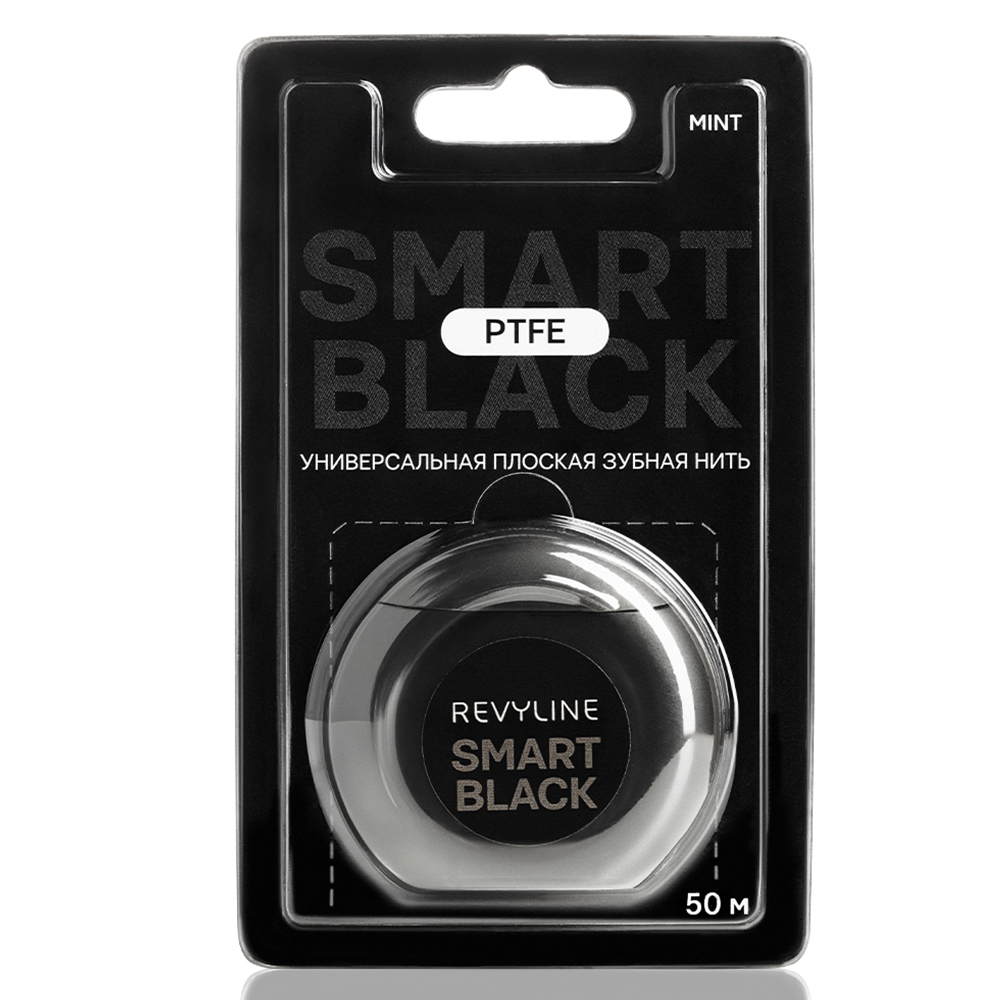 Зубная нить вощеная Revyline  PTFE Smart Black, мятная, 50 м