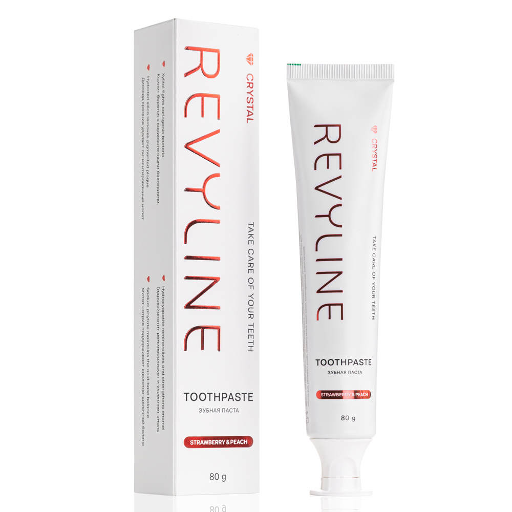Зубная паста Revyline Crystal Клубника и Персик без фтора 80 г 590₽