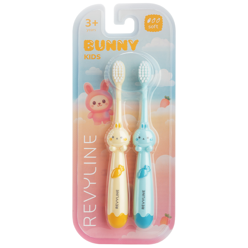 Набор зубных щеток Revyline Bunny Duo от 3 лет желтая и голубая 750₽
