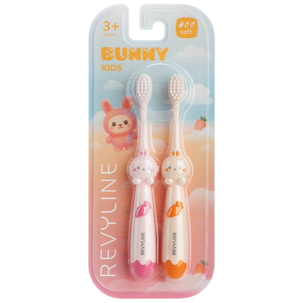 Набор зубных щеток Revyline Bunny Duo от 3 лет розовая и оранжевая 750₽