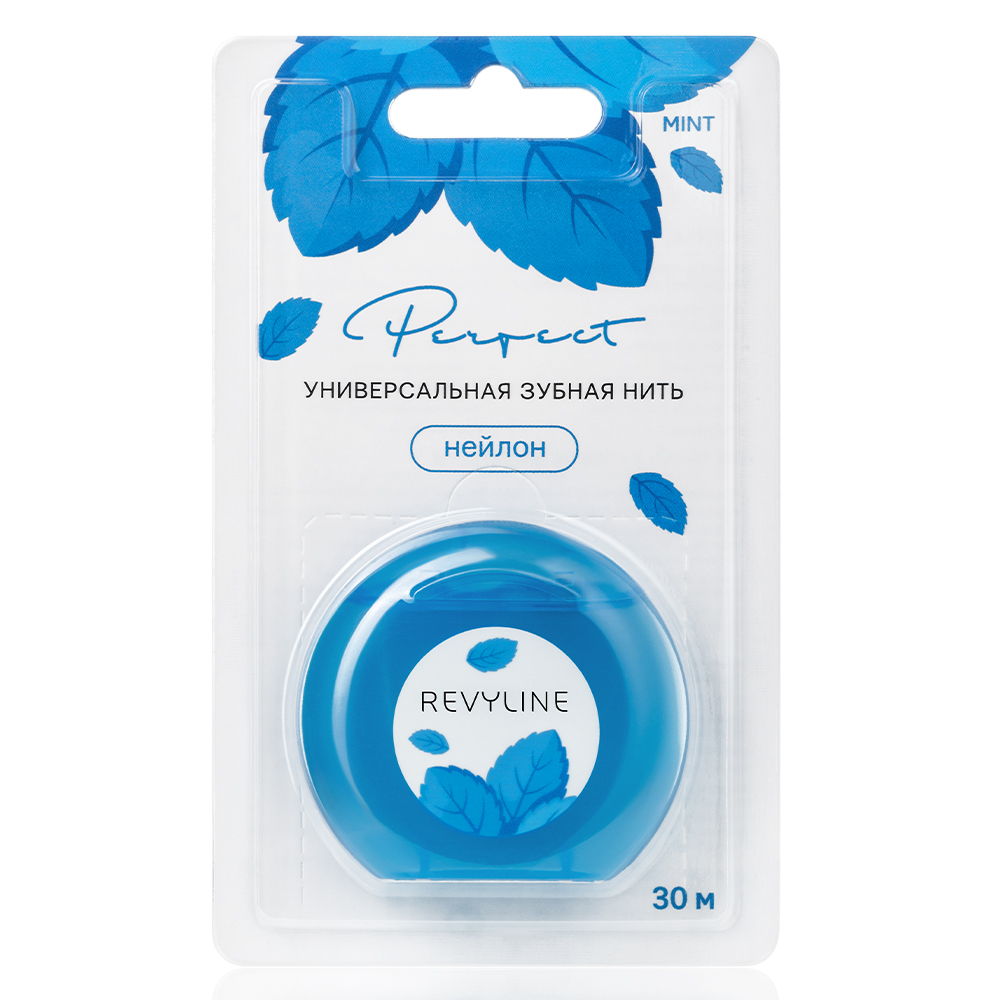 Зубная нить Revyline Perfect нейлон мятная вощеная с хлоргексидином 30 м 350₽
