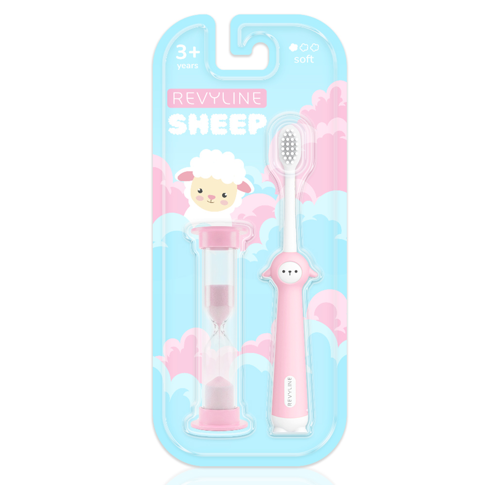 Детская зубная щетка Revyline Sheep 3 с песочными часами розовая 590₽