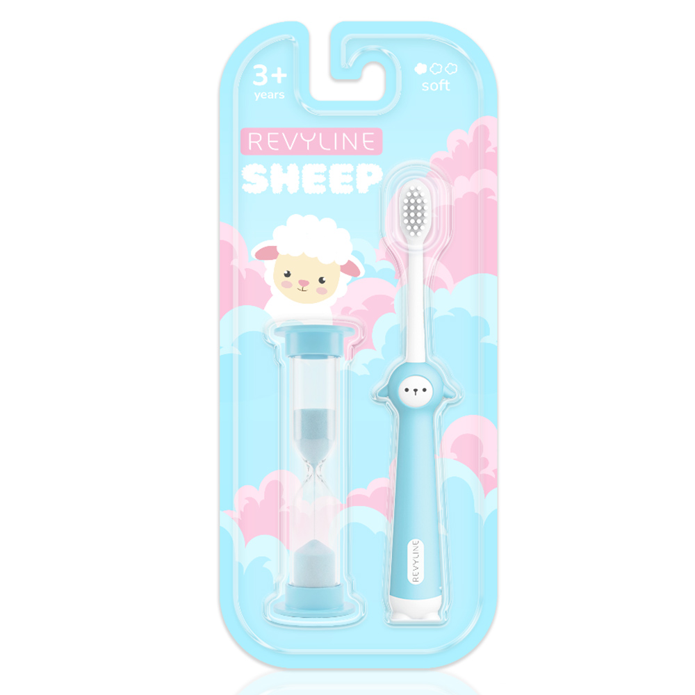 Детская зубная щетка Revyline Sheep 3 с песочными часами голубая 590₽