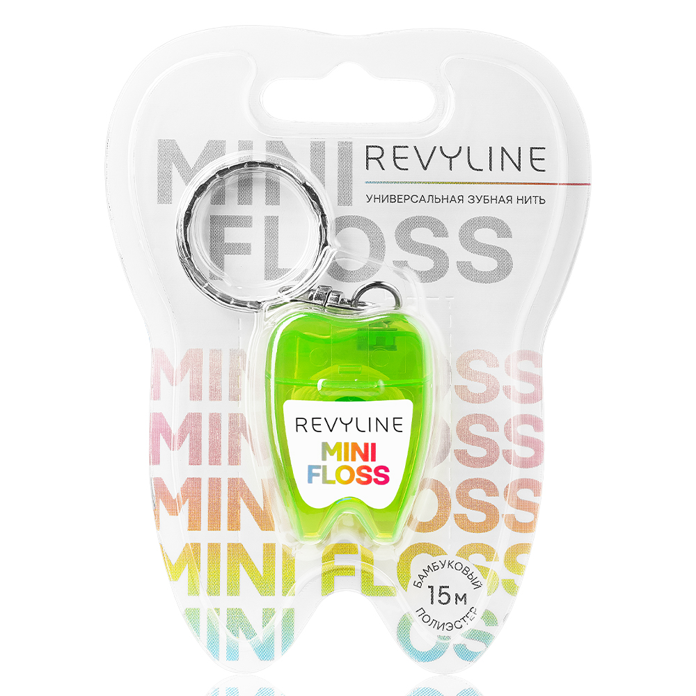 Зубная нить вощеная Revyline floss mini, полиэстер с бамбуковым углем, 15 м, салатовая