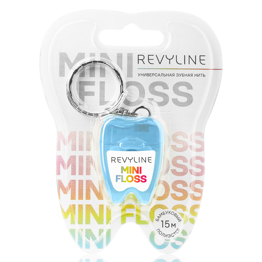 Зубная нить вощеная Revyline floss mini полиэстер с бамбуковым углем 15 м голубая 290₽
