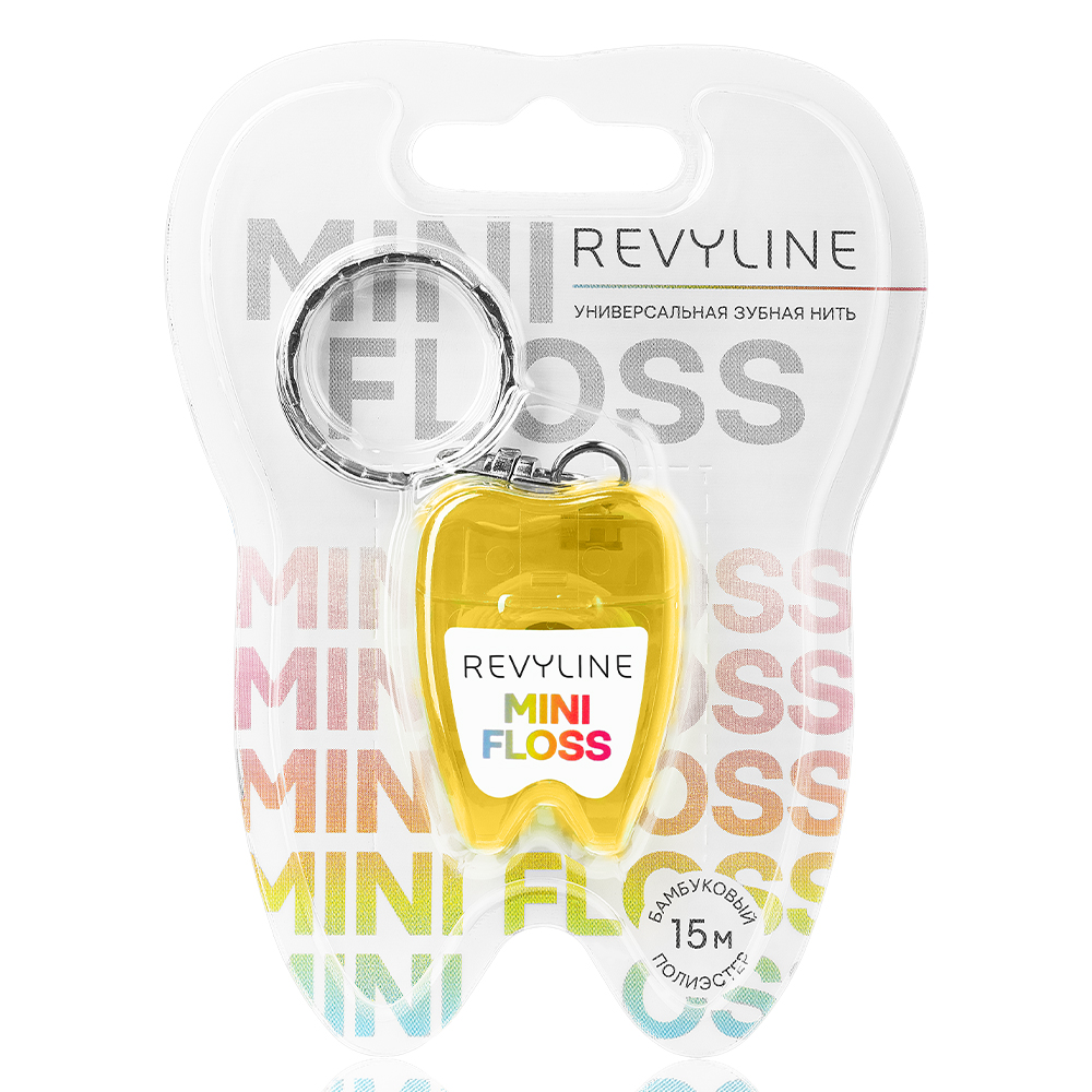 Зубная нить вощеная Revyline floss mini полиэстер с бамбуковым углем 15 м желтая 290₽